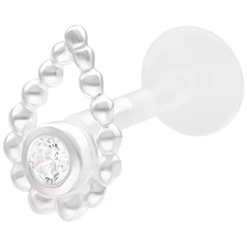 Silbernes Labret mit Perlenring und Stein auf weißem Hintergrund