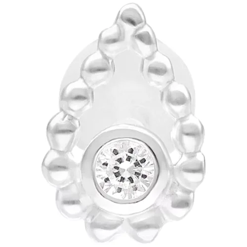 Silbernes Bead Drop Push Fit Labret mit 5 mm Länge auf weißem Hintergrund