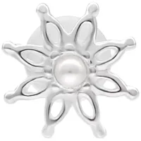 Silbernes Bloom Push Fit Labret 5,0 mm Silbernes Labret mit blumenförmigem Design und Perlendetail auf weißem Hintergrund