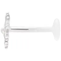Silbernes Bloom Push Fit Labret Piercing Silbernes Labret Piercing mit Blumenaufsatz auf weißem Hintergrund