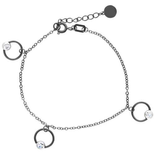 Schwarzes Armband aus Chirurgenstahl mit verstellbarer Länge und Kristallringen auf weißem Hintergrund