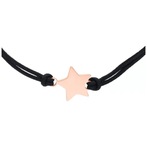Schwarzes Nylonarmband mit roségoldenem Sternanhänger auf weißem Hintergrund