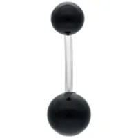 Schwarzes Titan Bananabell für Bauchnabel Schwarzes Bananabell Piercing aus Titan mit zwei Kugeln auf weißem Hintergrund