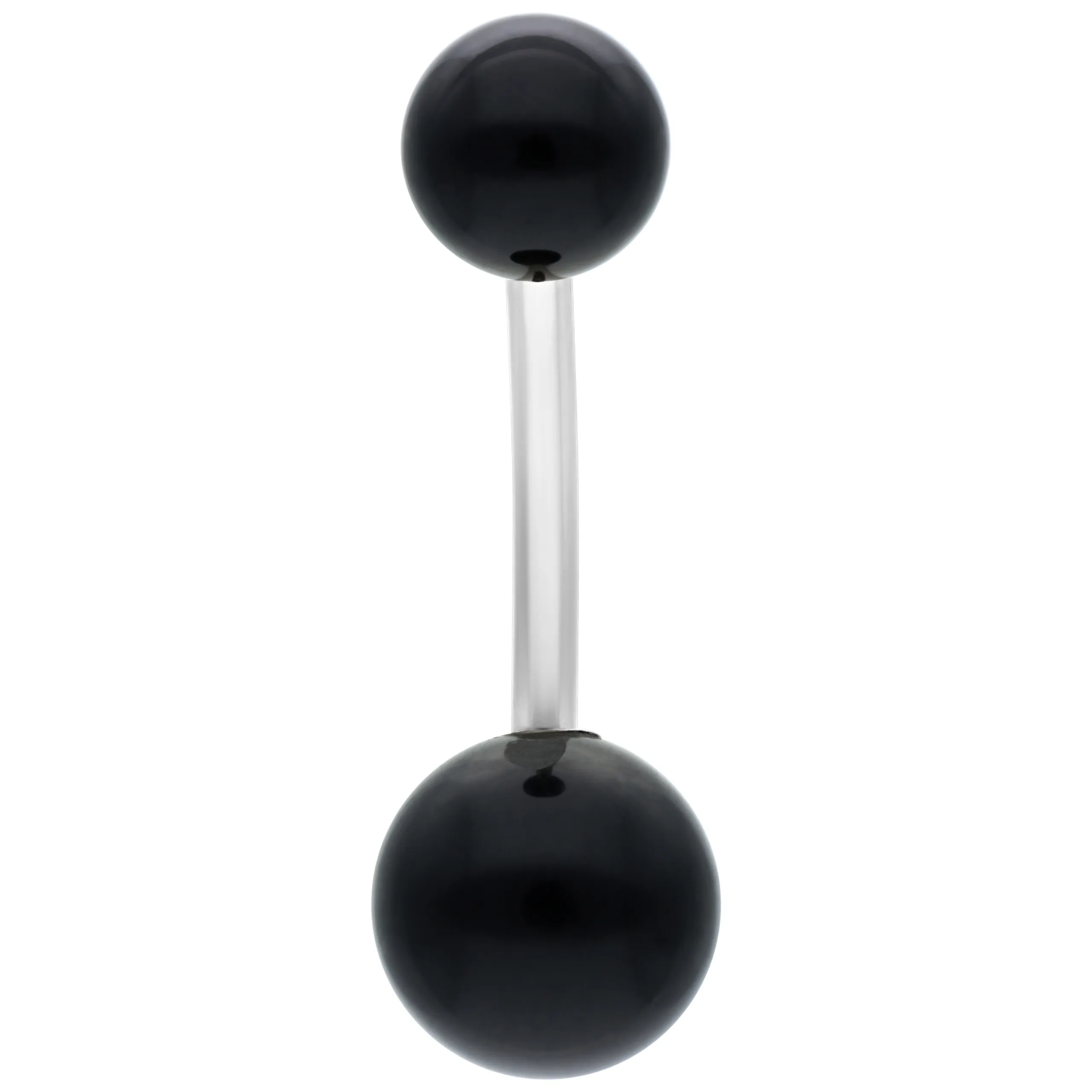 Schwarzes Titan Bananabell für Bauchnabel Schwarzes Bananabell Piercing aus Titan mit zwei Kugeln auf weißem Hintergrund