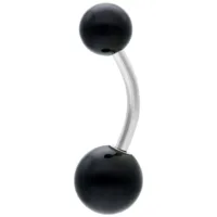 Schwarzes Titan Bananabell Bauchnabelpiercing Schwarzes Bananabell aus Titan mit zwei Kugeln auf weißem Hintergrund