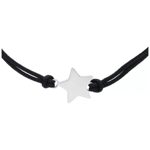 Schwarzes Nylonarmband mit silbernem Stern auf weißem Hintergrund