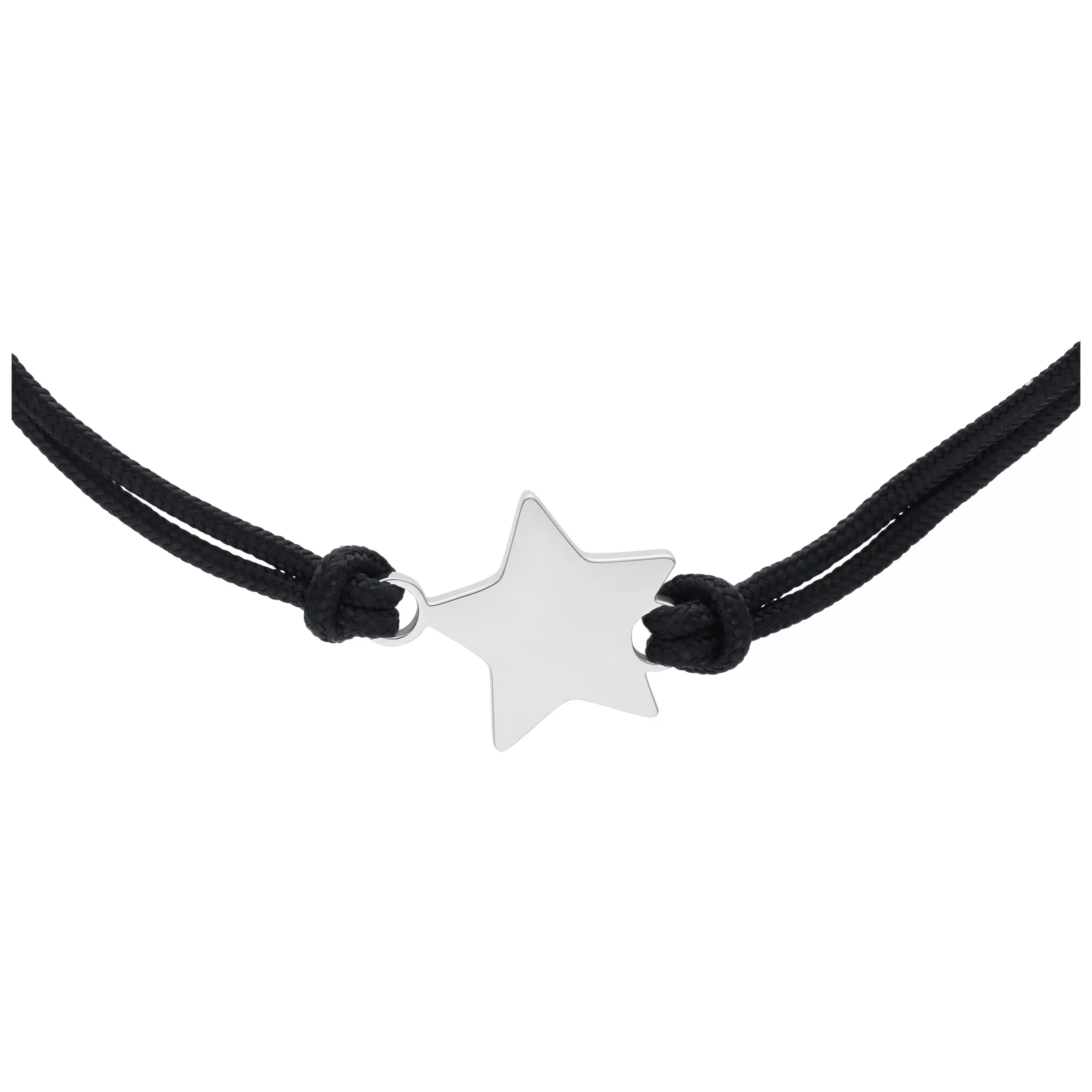 Silbernes Toggle Star Nylon Armband Schwarzes Nylonarmband mit silbernem Stern auf weißem Hintergrund