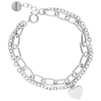 Herz Armband aus Silberfarbenem Metall Silberfarbenes Herz Armband aus zwei Kettensträngen mit Herzanhänger auf weißem Hintergrund