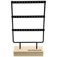 Schwarzes Display für Little Hoops Schwarzes Metall-Display mit Holzsockel für Little Hoops, auf weißem Hintergrund