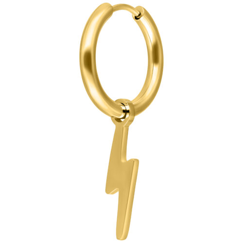 Goldene Ohrringe mit Blitz-Anhänger auf weißem Hintergrund