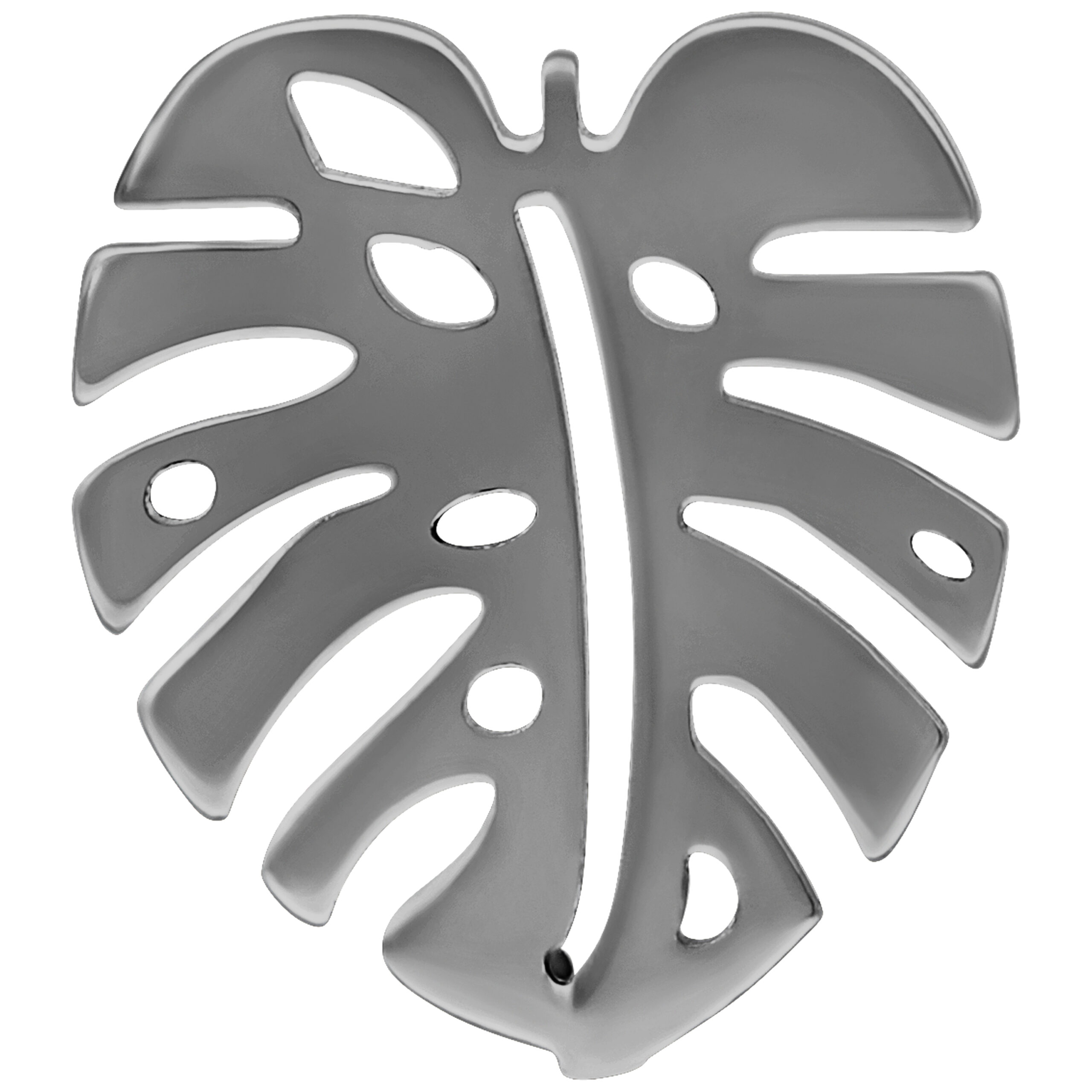 Silberfarbene Monstera Ohrstecker aus Titan Hochglanzpolierter silberfarbener Monstera Ohrstecker aus Titan auf weißem Hintergrund