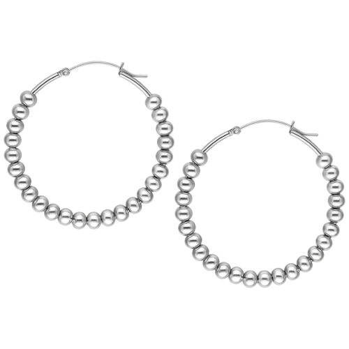 Zwei silberne Bubble Hoops Ohrringe aus Chirurgenstahl auf weißem Hintergrund