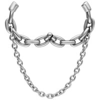 Silberne Double Chain Ohrgewichte aus Chirurgenstahl Silberne Ohrgewichte aus Chirurgenstahl mit doppelter Kette auf weißem Hintergrund