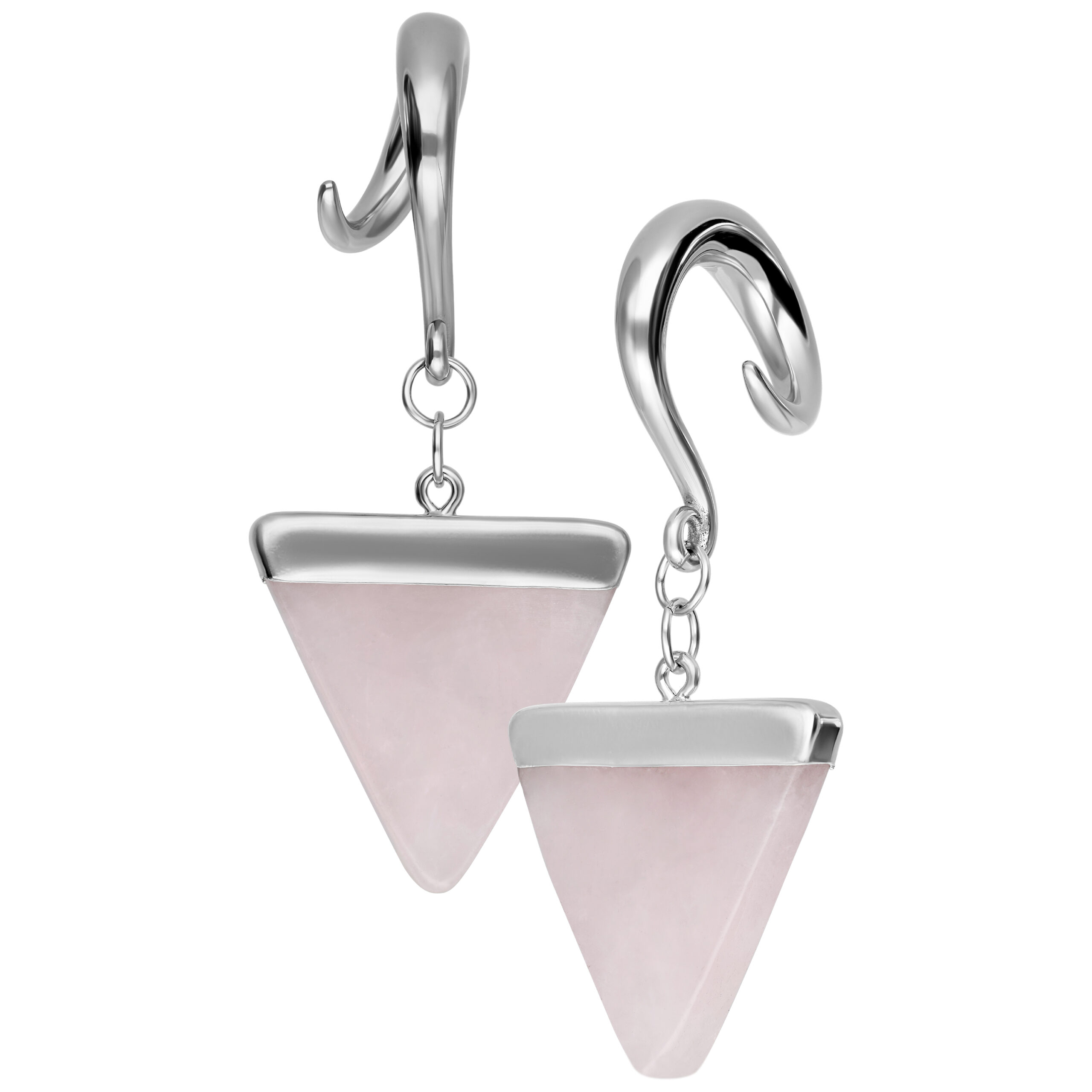 Silberne Rose Triangle Ohrgewichte Silberne Ohrgewichte in Dreiecksform mit Haken aus Chirurgenstahl
