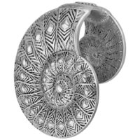 Silberne Fossil Ear Cuffs aus Chirurgenstahl Silberne Ear Cuff mit fossilähnlichem Muster auf weißem Hintergrund