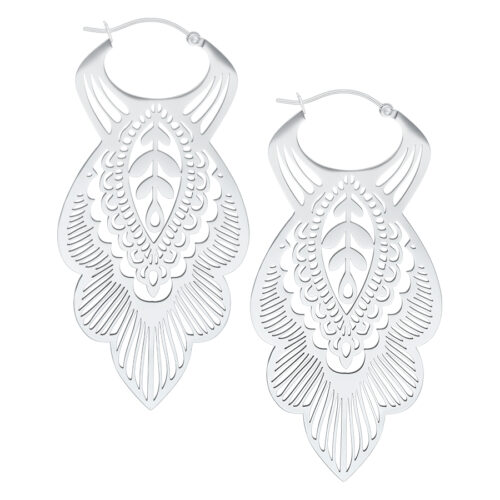 Mandala Leaf Hoops<!--5c66c9151f30b--> - Silvercoloured Metal