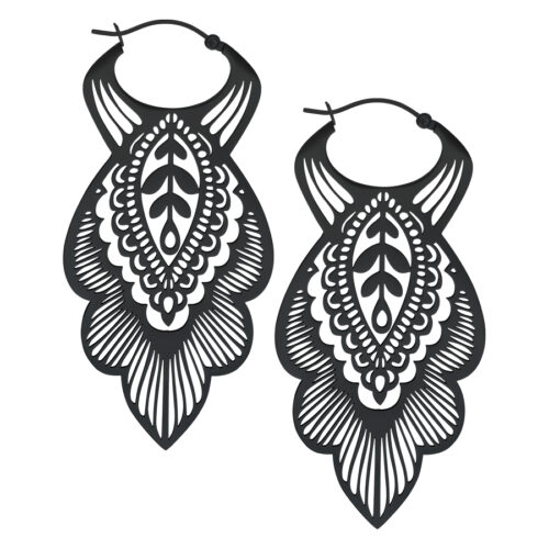 Mandala Leaf Hoops<!--5c66c9151f30b--> - Black Metal