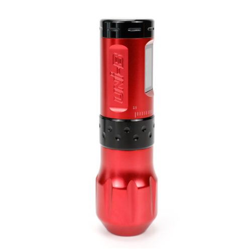 Rote Wireless Pen Maschine mit schwarzem Griff auf weißem Hintergrund