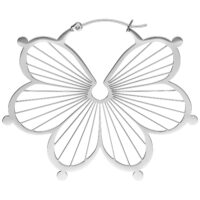 Silberne Flower Hoops Ohrringe aus glänzendem Chirurgenstahl auf weißem Hintergrund