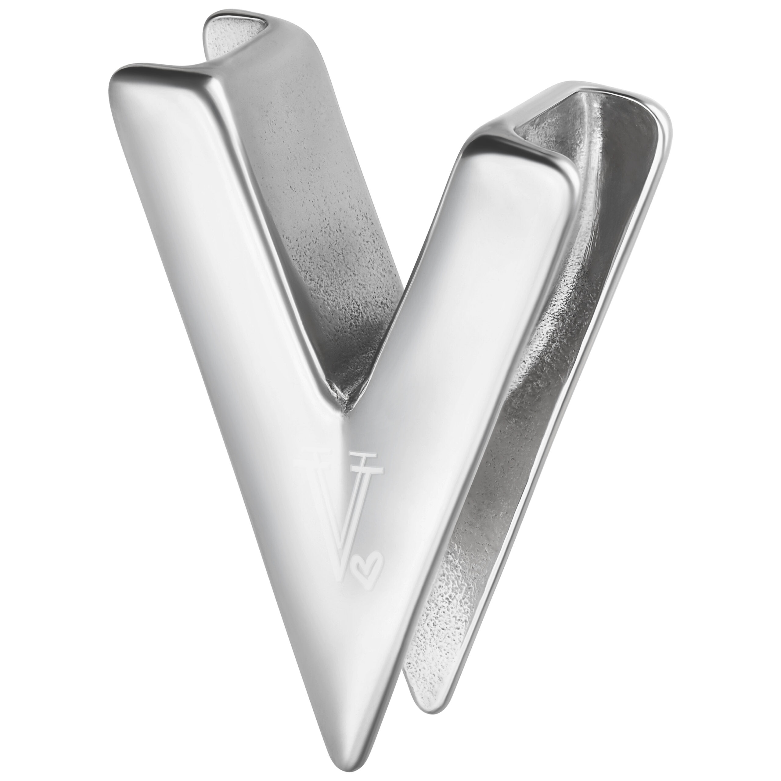 Verena Venus V-Earsaddle in Silber Silbernes V-förmiges Earsaddle mit glänzender Oberfläche auf weißem Hintergrund