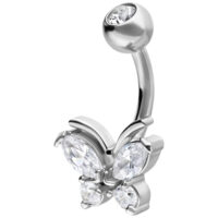 Schmetterling Bauchnabelpiercing mit Kristallen Silbernes Bauchnabelpiercing mit Schmetterling und klaren Kristallen