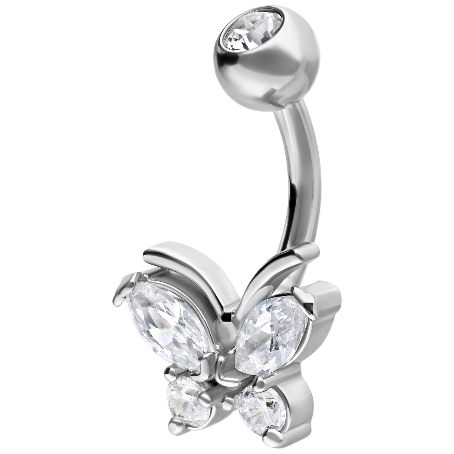 Schmetterling Bauchnabelpiercing mit Kristallen Silbernes Bauchnabelpiercing mit Schmetterling und klaren Kristallen