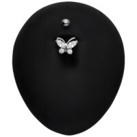 Schmetterling Doppel-Jeweled Bananabell in Silber Silbernes Schmetterling Bananabell mit klaren Kristallen auf schwarzem Hintergrund