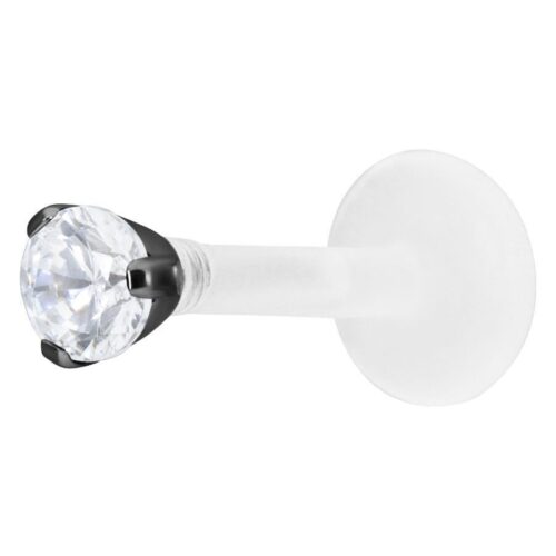 Schwarzer Labret mit kristallklarem Stein, 2,5 mm Kugel auf weißem Hintergrund