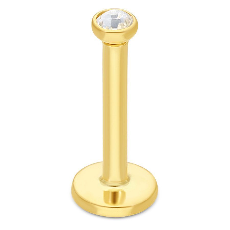 18K Gold Labret mit Kristallklaren Stein Goldenes Labret aus 750er Gold mit kristallklarem Stein auf weißem Hintergrund