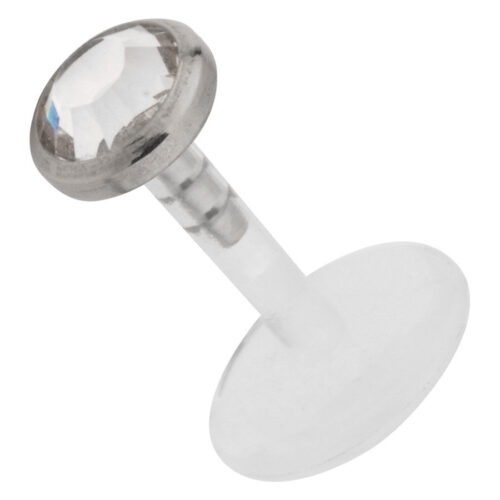 Silberner Micro Labret mit klarem Kristall auf weißem Hintergrund
