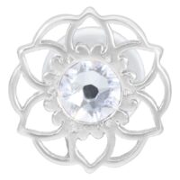Silbernes Mandala Flower Push-Fit Labret Silbernes Labret mit Mandala-Design und klaren Kristall auf weißem Hintergrund
