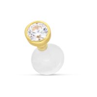 18k Gold Kristall Push-Fit Labret Goldener Labret mit klarem Kristall auf weißem Hintergrund