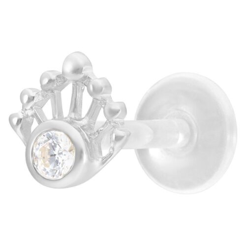 Silberner Labret-Piercing mit Kristall auf weißem Hintergrund