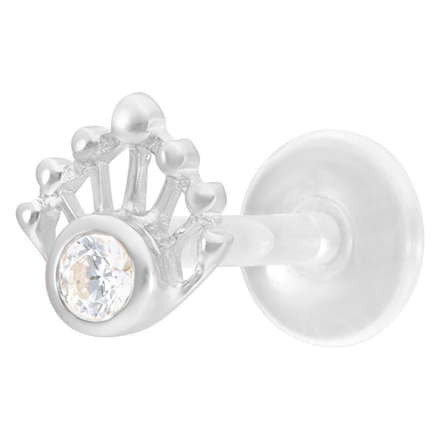 Silberner Mermaid Push-Fit Labret mit Kristall Silberner Labret-Piercing mit Kristall auf weißem Hintergrund