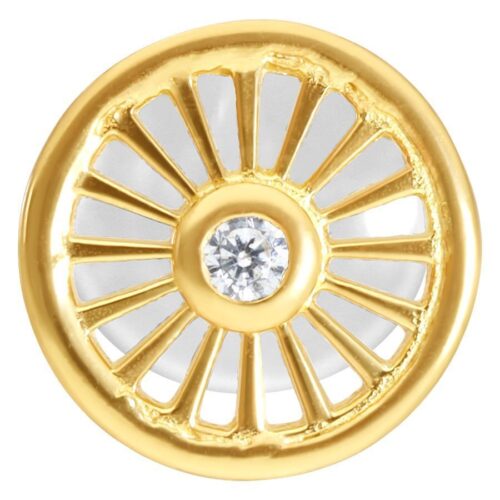 Goldenes Labret mit Kristall, runde Form, auf weißem Hintergrund