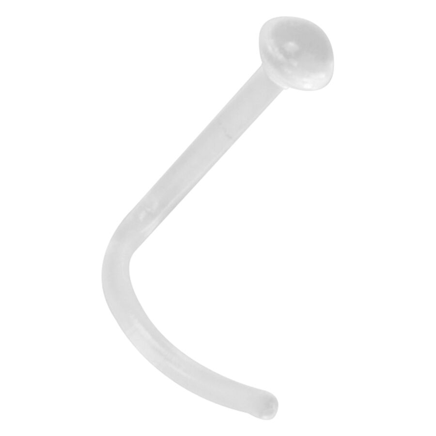 Klarer Bioplast Nasenstecker 1,0 mm Klarer Nasenstecker aus Bioplast mit 2,5 mm Kugel auf weißem Hintergrund