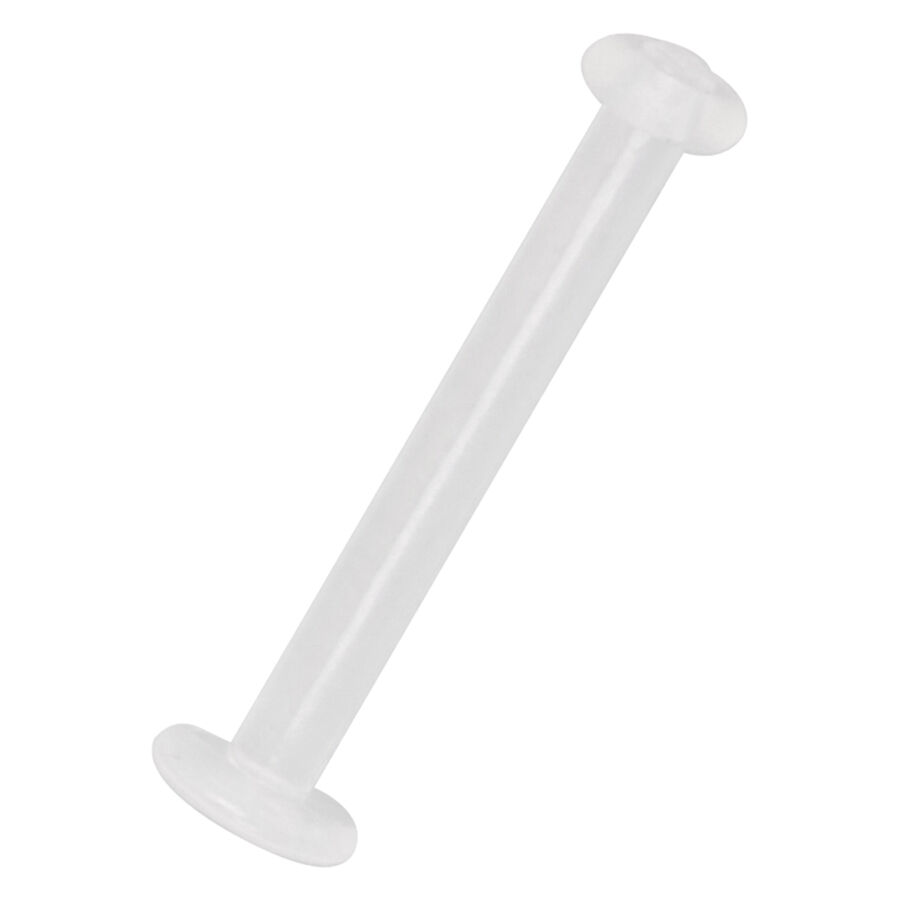 Transparenter Bioplast Labret Piercing Transparenter Labret aus Bioplast mit flachen Enden auf weißem Hintergrund