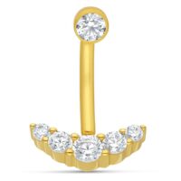 18K Gold Bananabell mit 5 Kristallen Goldenes Microbananabell mit 5 klaren Kristallen auf weißem Hintergrund
