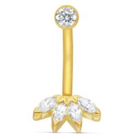 18K Gold Crystal Lily Microbananabell Goldenes Microbananabell mit klaren Kristallen auf weißem Hintergrund