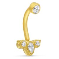 18K Gold Tiara Microbananabell mit Kristallen Goldenes Bananabell-Piercing mit klaren Kristallen auf weißem Hintergrund