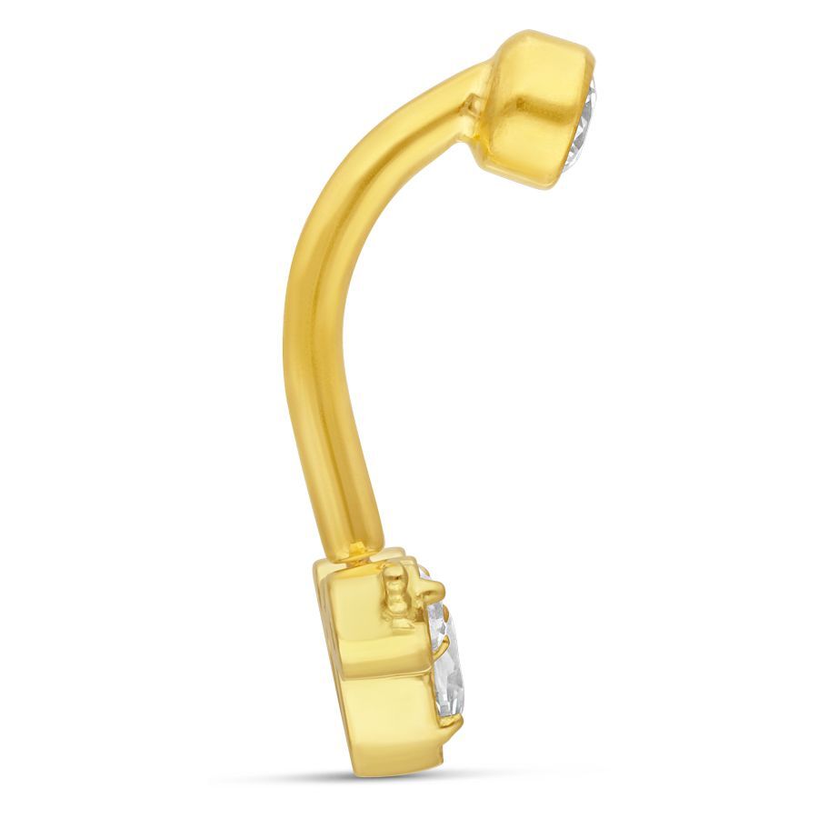 18K Gold Tiara Microbananabell mit Kristall Goldenes Microbananabell mit klarem Kristall auf weißem Hintergrund