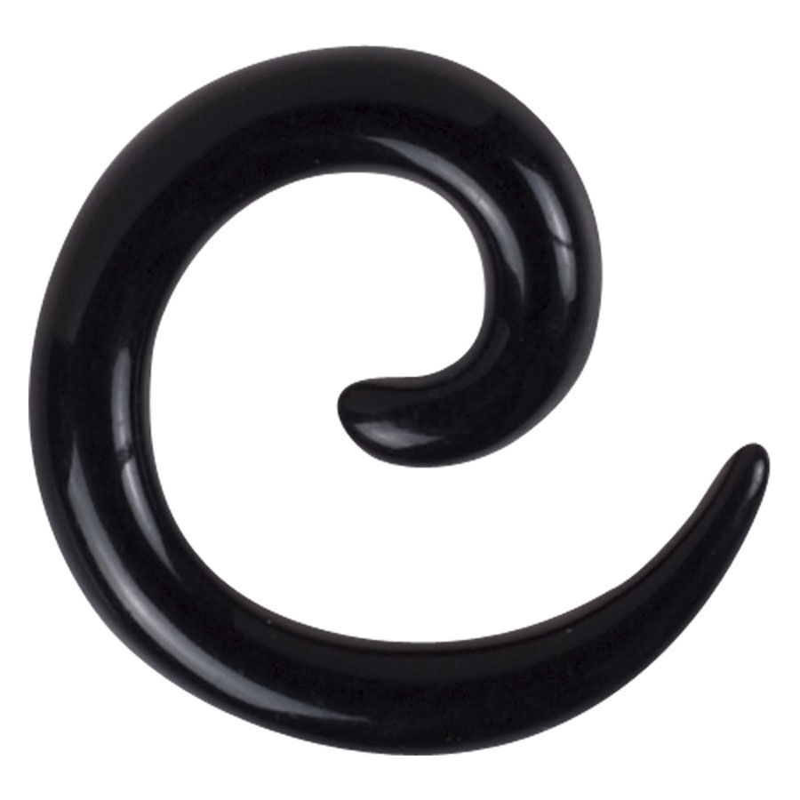 Schwarze Acryl Dehnspirale von Wildcat Schwarze, glänzende Dehnspirale aus PMMA auf weißem Hintergrund
