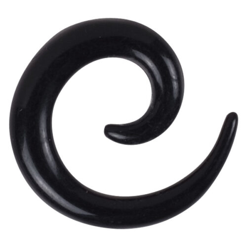Schwarze Dehnspirale aus Acryl auf weißem Hintergrund