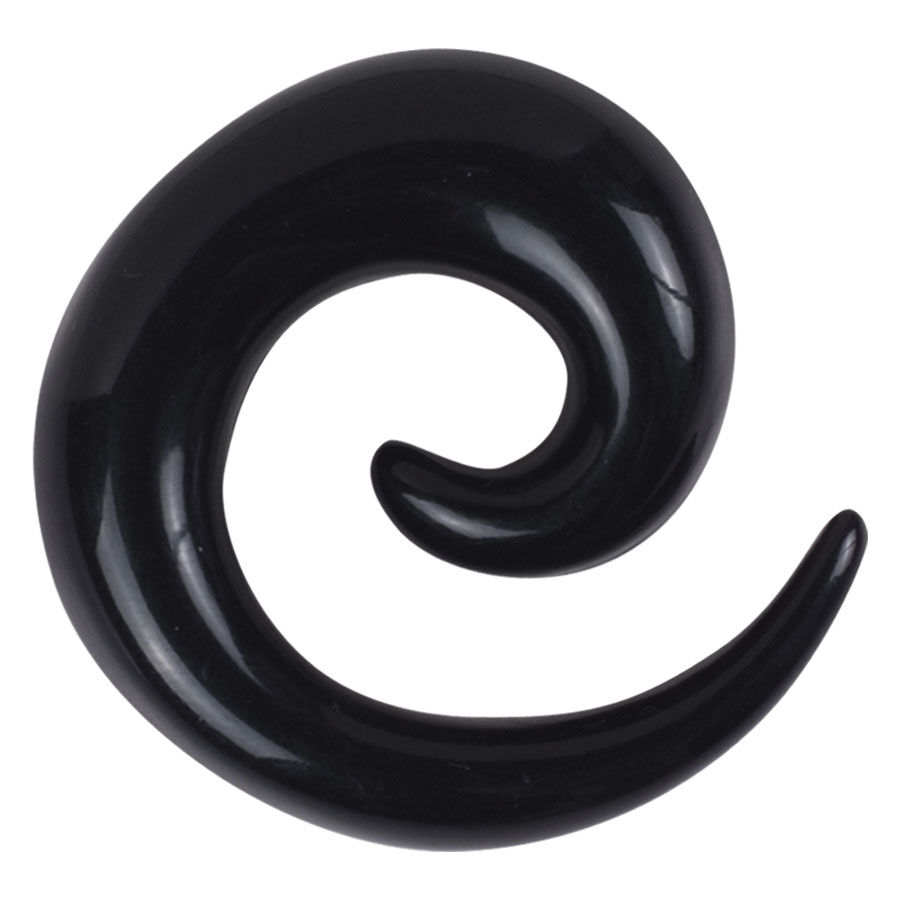 Schwarze Acryl Dehnspirale von Wildcat Schwarze spiralförmige Dehnspirale aus Acryl auf weißem Hintergrund