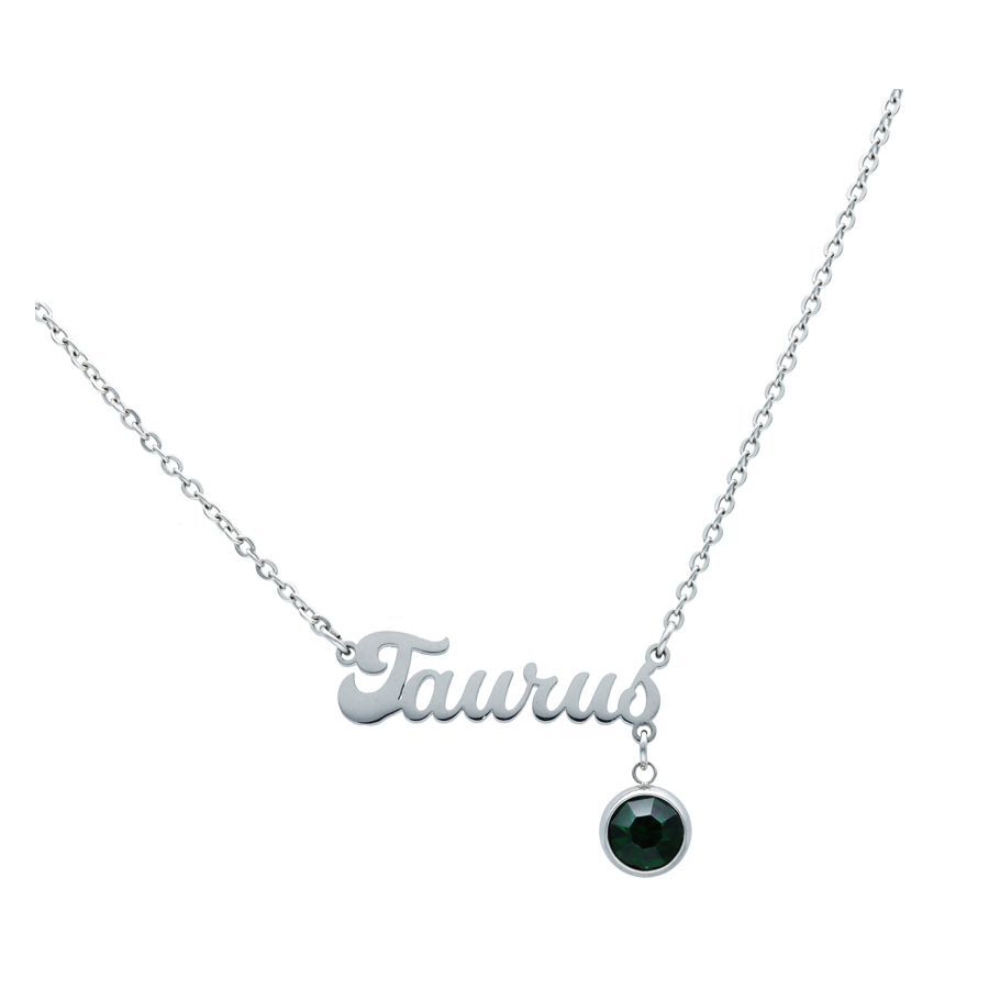 Taurus Kette aus Silber mit Anhänger Silberne Kette mit 'Taurus' Schriftzug und schwarzem Anhänger