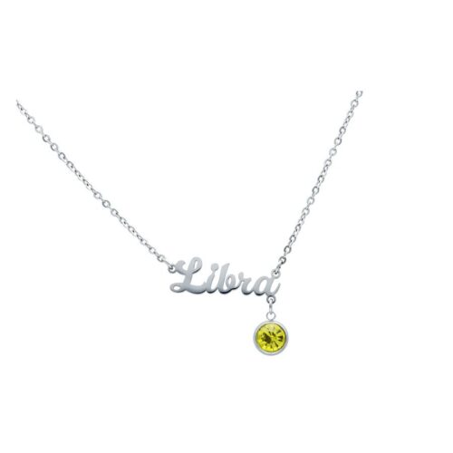Silberne Libra Kette mit gelbem Kristallanhänger auf weißem Hintergrund