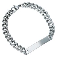 Silbernes gravierbares Armband aus Chirurgenstahl auf weißem Hintergrund