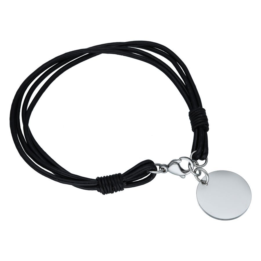 Schwarzes gravierbares Armband aus Chirurgenstahl Schwarzes Armband mit gravierbarer silberner Plakette auf weißem Hintergrund