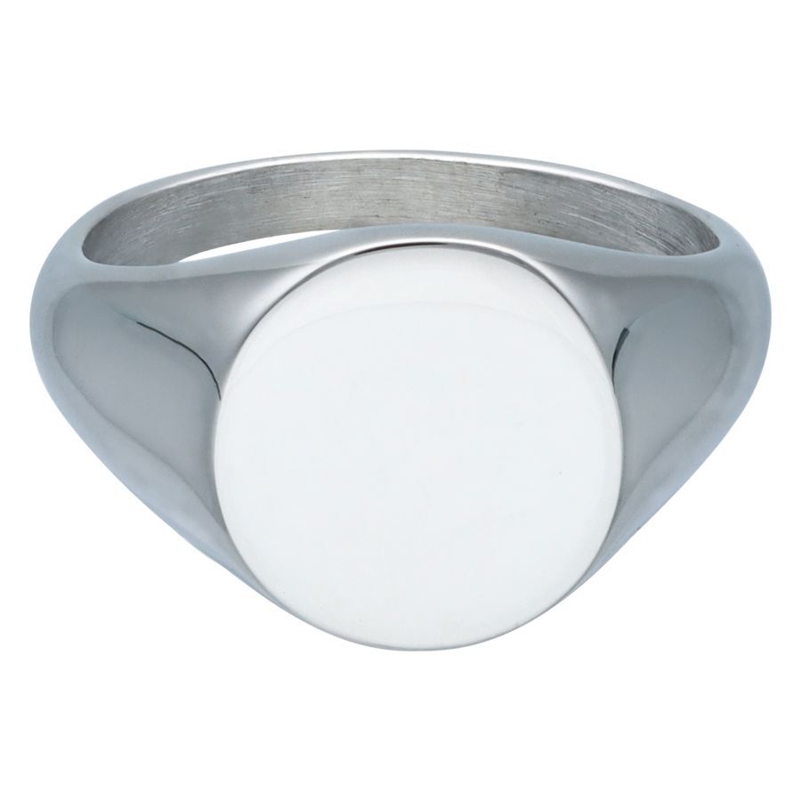 Silberner Gravierbarer Basic Ring 316L Silberner Ring aus Chirurgenstahl 316L auf weißem Hintergrund
