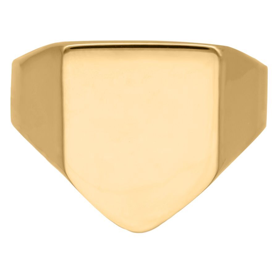 Goldener gravierbarer Basic Ring aus Chirurgenstahl Goldener, gravierbarer Ring aus Chirurgenstahl auf weißem Hintergrund